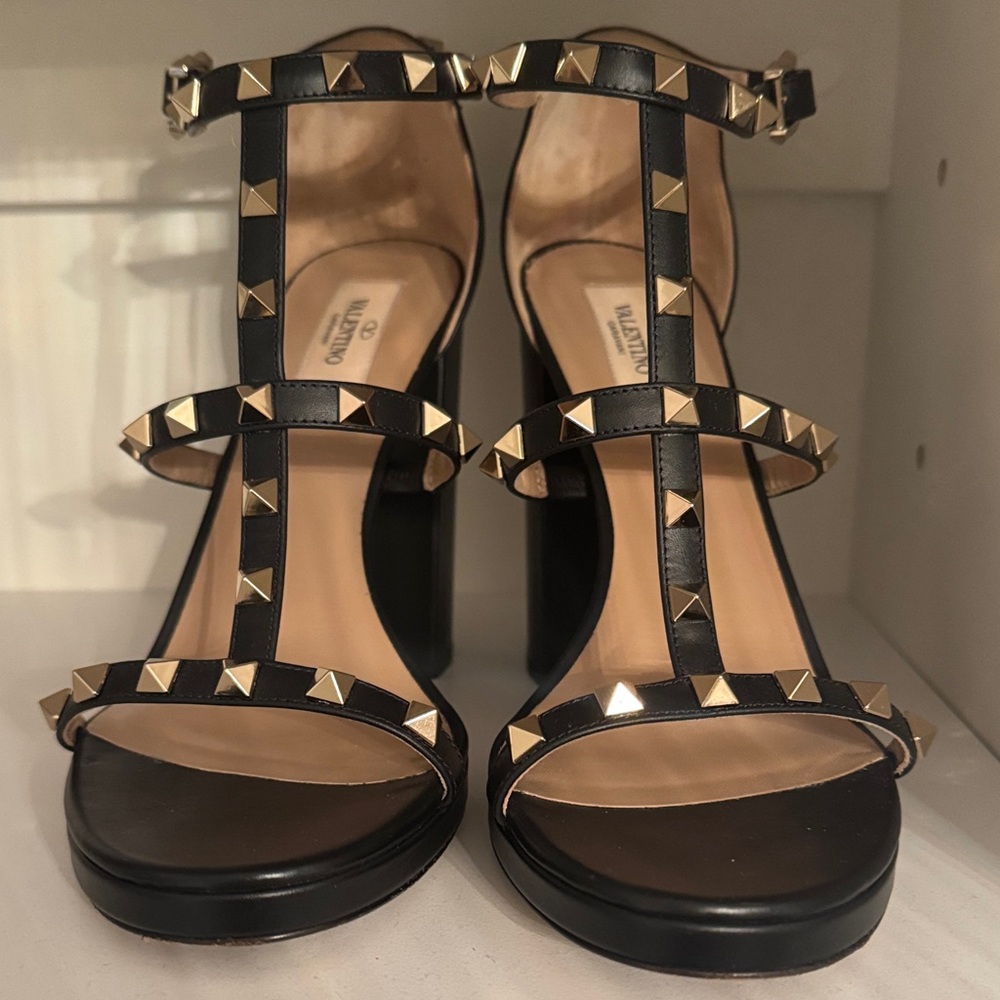 Valentino Black and Gold Studded Heels